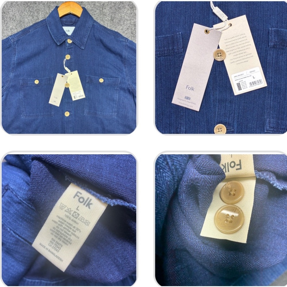 Folk Chore Jacket Herringbone Wash Twill Indigo Large NWT JMK/JM/2831 - Picture 7 of 15